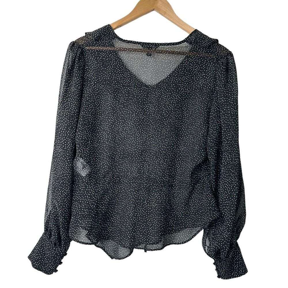 Express Sheer Polka Dot Blouse Black Women’s S Ruffle Bishop Sleeve Whimsigoth